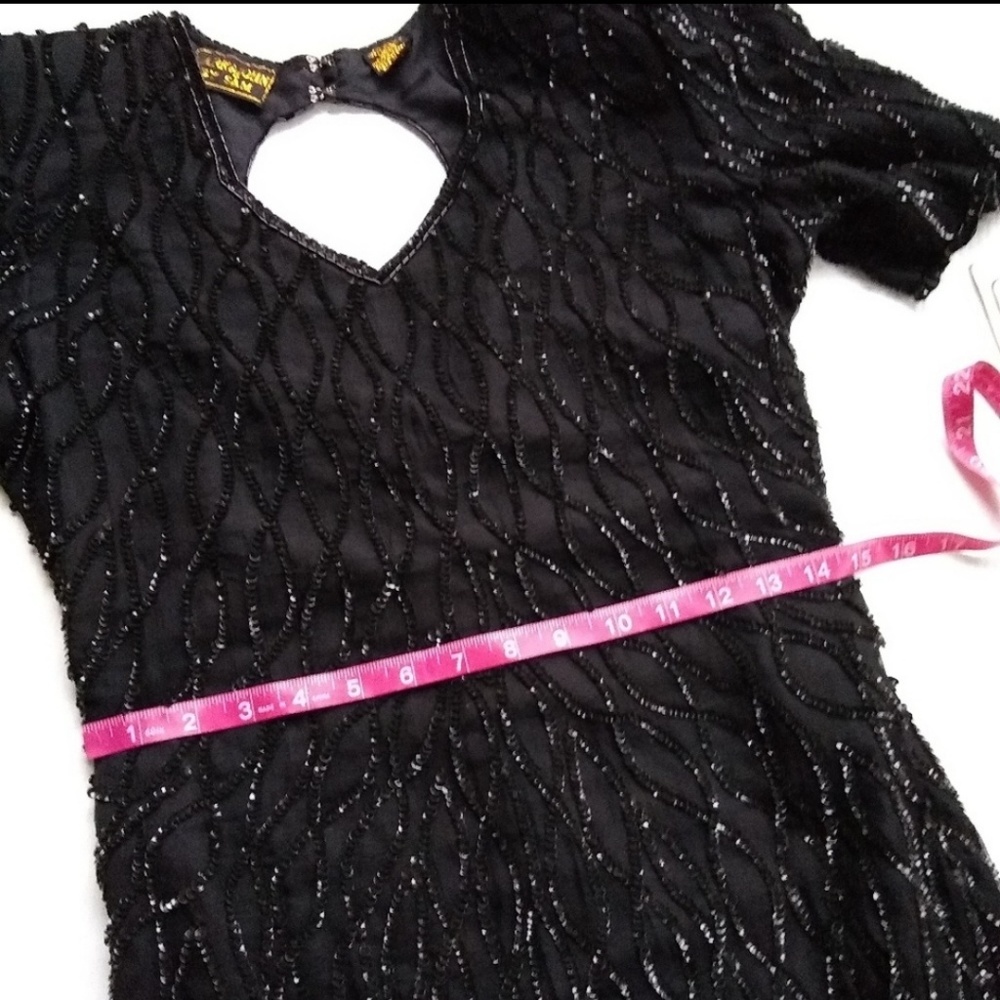 VINTAGE sequined beaded silk little black sheath dress deadstock - Picture 4 of 12